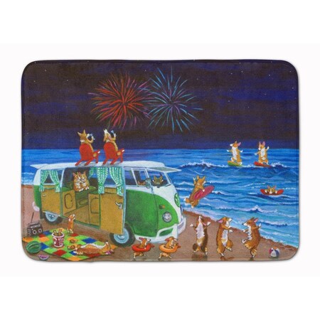 Carolines Treasures Corgi Beach Party Volkswagon Fireworks Machine Washable Memory Foam Mat 7317RUG